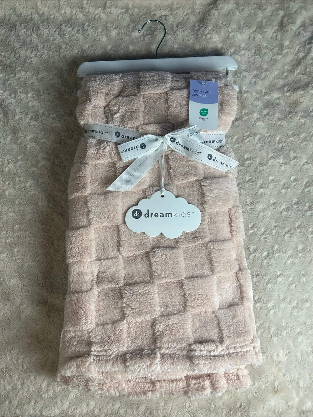 Dreamkids Pale Pink Checkered Baby Blanket Sepia Plush Soft Checkerboard